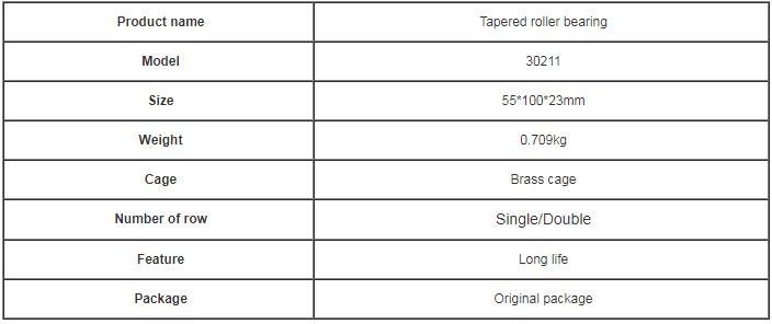 Vòng bi lăn côn 30211 Kích thước lồng bằng đồng thau 55 * 100 * 22,75mm Trọng lượng 0,7KG