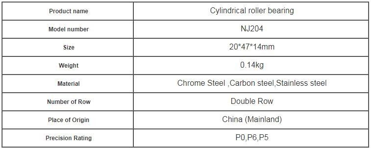 Vòng bi lăn hình trụ bằng đồng thau NU204 / NJ204 Độ chính xác P5 P4 kích thước 20 * 47 * 14mm