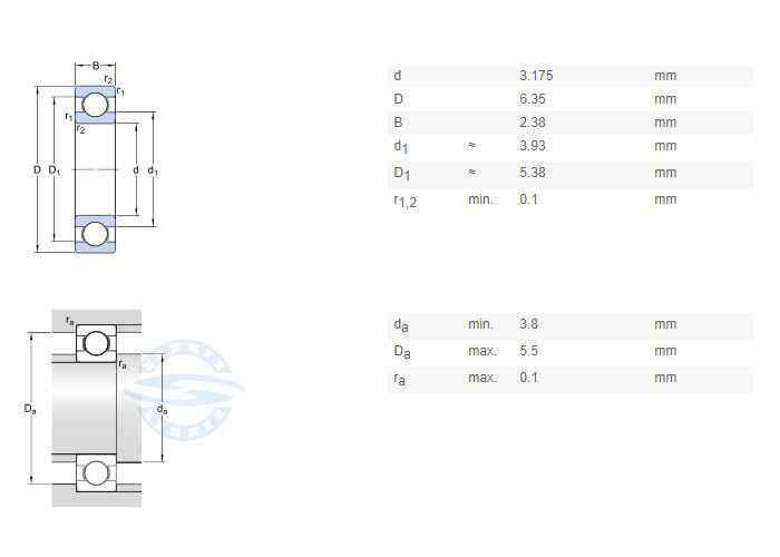 R144 ZZ Mini Vòng bi rãnh sâu Kích thước 3.175x6.35x2.799mm Mở RI418